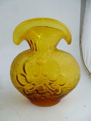 Vintage Mid Century Art Glass Rough Pontil Blenko Amber Table Vase 8 " Tall Retro