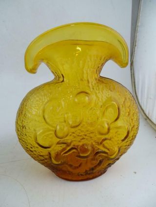 Vintage Mid Century Art Glass Rough Pontil Blenko Amber Table Vase 8 