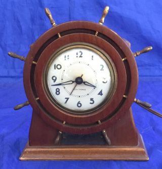 Vintage Seth Thomas Electric Capstan Ship Wheel Nautical Clock Mantle Usa