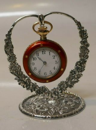 Rare Antique S.  Kirk & Son Sterling Pocket Watch Holder In Repousse Pattern