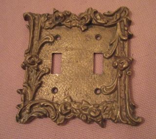 Rare Antique Ornate Thick Brass Dual Light Switch Plate Electric Outlet Cover