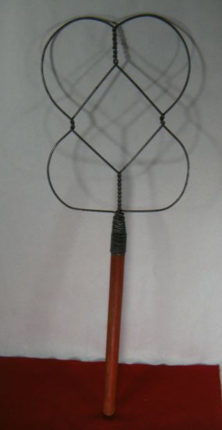 Antique Vintage Wire Cool Red Wood Handle Carpet Rug Beater - 28 " Long