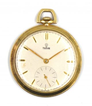 Vintage Gents Rolex Tudor 1426 Open Face 17j Pocket Watch 14k Yellow Gold Swiss