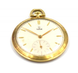 VINTAGE GENTS ROLEX TUDOR 1426 OPEN FACE 17J POCKET WATCH 14K YELLOW GOLD SWISS 3