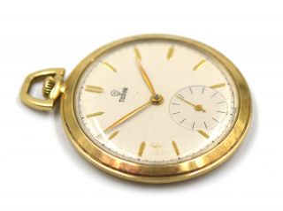 VINTAGE GENTS ROLEX TUDOR 1426 OPEN FACE 17J POCKET WATCH 14K YELLOW GOLD SWISS 4