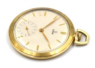 VINTAGE GENTS ROLEX TUDOR 1426 OPEN FACE 17J POCKET WATCH 14K YELLOW GOLD SWISS 5