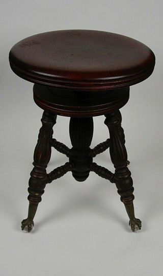 Antique Charles Parker Co.  Victorian Piano Stool With Claw Glass Ball Feet