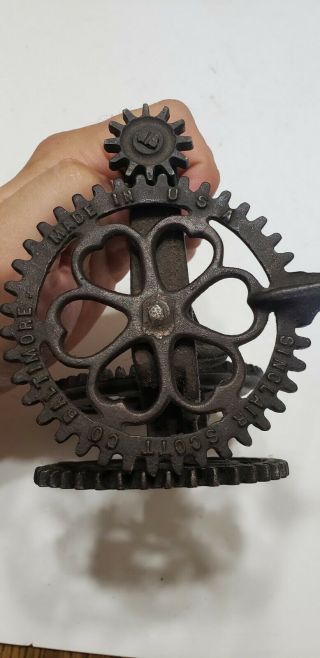 Antique Sinclair Scott Apple Peeler - Steampunk Gears - Ornate Cast Iron - Broke 5