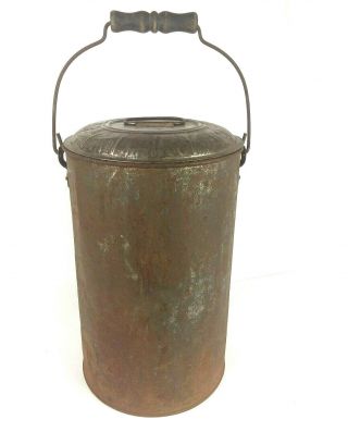 Vintage Tall Tin Pail Bucket with Lid Wood Handle Farmhouse Rustic 14.  5 inch 3