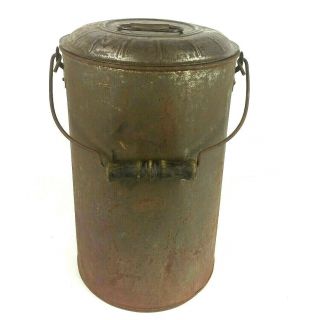 Vintage Tall Tin Pail Bucket with Lid Wood Handle Farmhouse Rustic 14.  5 inch 4