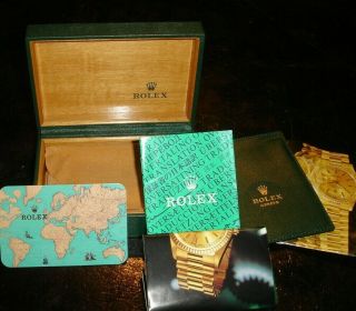 68.  00.  55 Montres Rolex Geneva Oyster Chronometer Wood Watch Box Case Paper Pouch