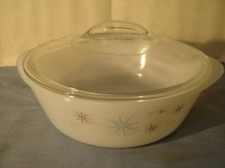 Vintage Glasbake Mid Century Modern Atomic Stars Casserole Dish W/Lid 2 Quarts 2
