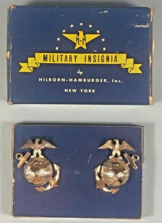 Ww2,  Usmc,  Ega For Collars,  Pair,  Silver & Gold,  Sb,  Hilborn - Hamburger,