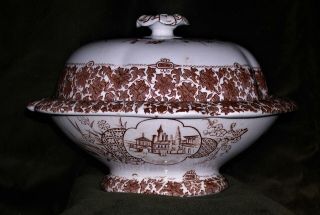 Antique Brown Transferware Aesthetic Copeland Spode Lrg Butter Or Soap 3pc