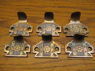 6 Old Brass ? Bronze Window Sash Lift.  Appothecary Drawer Pulls Ornate