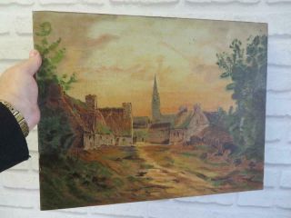 old PAINTING oil on canvas village LANDSCAPE signed 1923 3