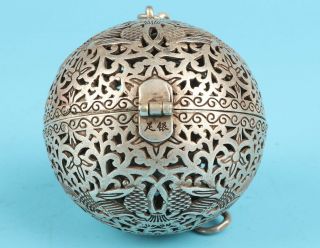 CHINA TIBETAN SILVER PENDANT INCENSE BURNER HOLLOWED - OUT MASCOT DECORATE GIFT 3