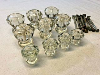 Set Of 10 Antique Vintage Clear Glass Crystal Cabinet Knob Drawer / Door Pulls