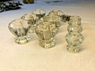 SET of 10 ANTIQUE VINTAGE Clear Glass Crystal Cabinet Knob Drawer / Door Pulls 2