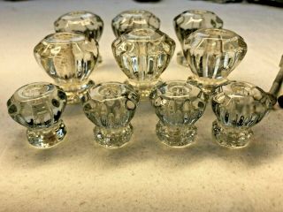 SET of 10 ANTIQUE VINTAGE Clear Glass Crystal Cabinet Knob Drawer / Door Pulls 3