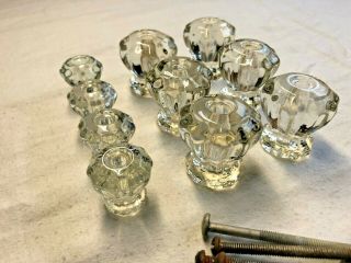 SET of 10 ANTIQUE VINTAGE Clear Glass Crystal Cabinet Knob Drawer / Door Pulls 4