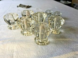 SET of 10 ANTIQUE VINTAGE Clear Glass Crystal Cabinet Knob Drawer / Door Pulls 7