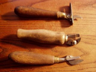 Rare 3 - - Vtg Antique Wood Handle Can Opener Kitchen Tool