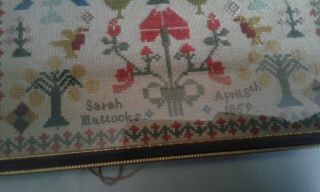 Antique 19th C hand stitched sampler embroidery dated 1859 framed 2