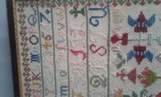 Antique 19th C hand stitched sampler embroidery dated 1859 framed 6