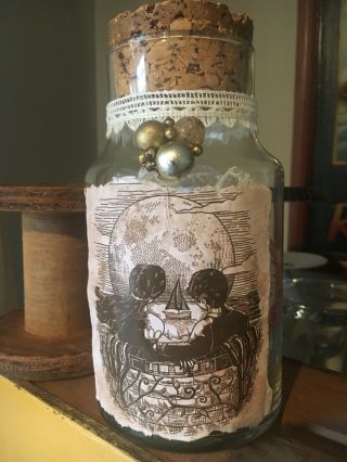 Antique Bottle Art Skull Couple In Love Sailboat Oddities 9” Macabre