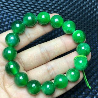 Collectible Rare Chinese Green Jadeite Jade Handwork Round Beads Wealth Bracelet