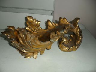 One Unusual Large Antique Gold Gilt Painted Wood Leaf Bowl.