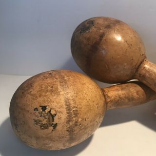 Antique Set of 2 Exercise Wooden Dumbbells Hand Weights Spalding Made In USA 2