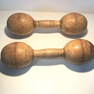 Antique Set of 2 Exercise Wooden Dumbbells Hand Weights Spalding Made In USA 4