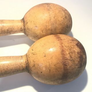 Antique Set of 2 Exercise Wooden Dumbbells Hand Weights Spalding Made In USA 5