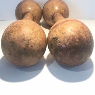 Antique Set of 2 Exercise Wooden Dumbbells Hand Weights Spalding Made In USA 6
