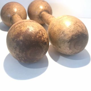 Antique Set of 2 Exercise Wooden Dumbbells Hand Weights Spalding Made In USA 7