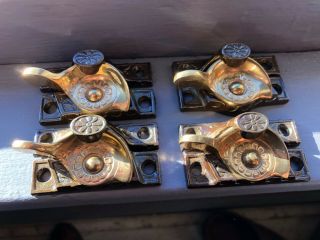 Nos Four (4) Antique Victorian Iron And Brass Window Sash Locks