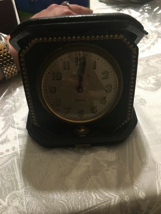 Vintage Waltham 8 - Day 7 - Jewel Travel Clock W/bifold Leather Case 060119