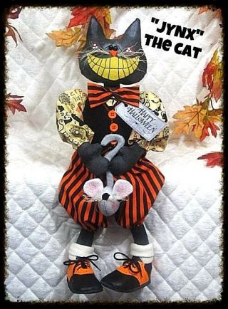 Primitive Raggedy Halloween " Jynx The Black Cat W/mouse " Pattern 464