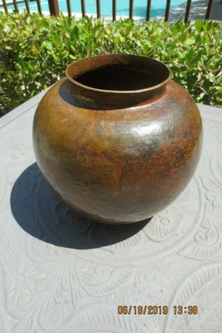 Large Copper Bowl Hand Hammered W/nice Patina Unmarked Arts & Crafts?