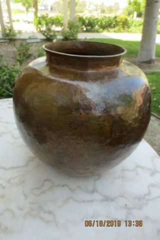 LARGE COPPER BOWL HAND HAMMERED W/NICE PATINA UNMARKED ARTS & CRAFTS? 2