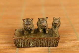 Lovely Rare Old Bronze Hand Casting Three Pig Statue Figure Collectable