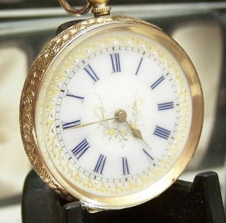 Antique C1890 Solid 18k Gold Pocket Watch Dial Blue Nos Spares / Repairs