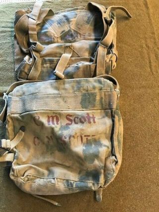 WW2 USMC Field Pack/Haversack Set Field Camouflaged and Salty - Combat Vet Named 2