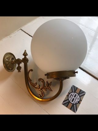 Vintage Electric Brass Wall Light With Satin Glass Globe Shade