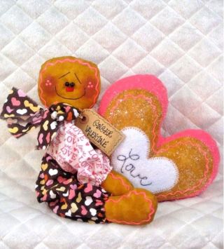 Primitive Raggedy Valentine Gingerbread Shelf Sitter Pattern 96 Two Styles