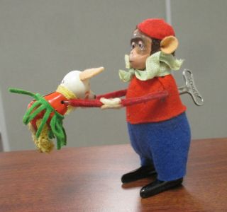 Vintage Schuco Monkey Dancing With Mouse Wind Up Toy Germany W/key