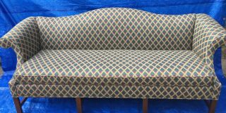 Vintage Camelback Down Chippendale Sofa