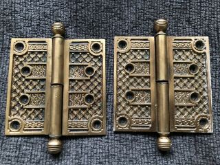 Antique Victorian Bronze / Brass Door Hinges 4 By 4 Inches Eastlake